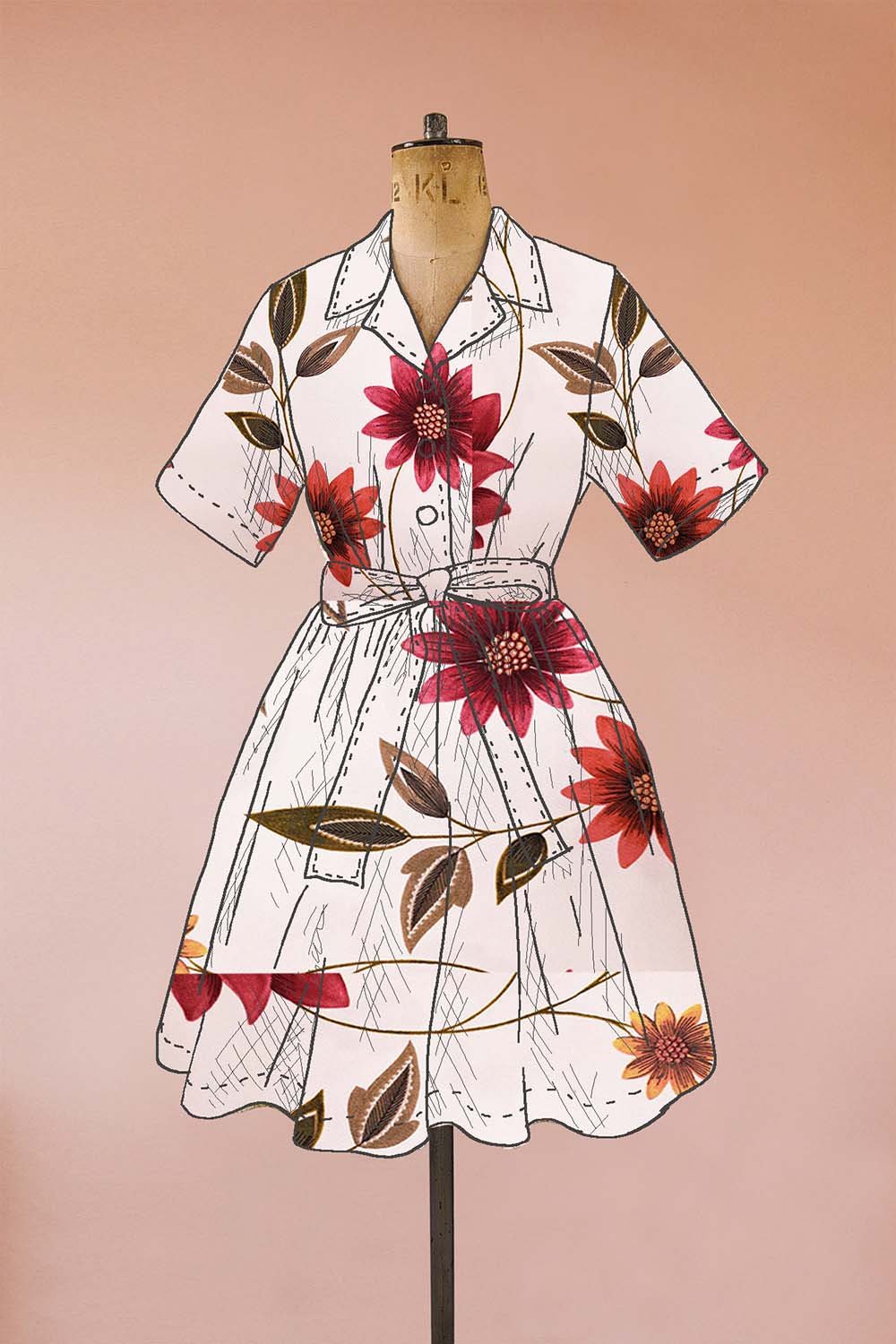 white red daisy oversized shirt dress