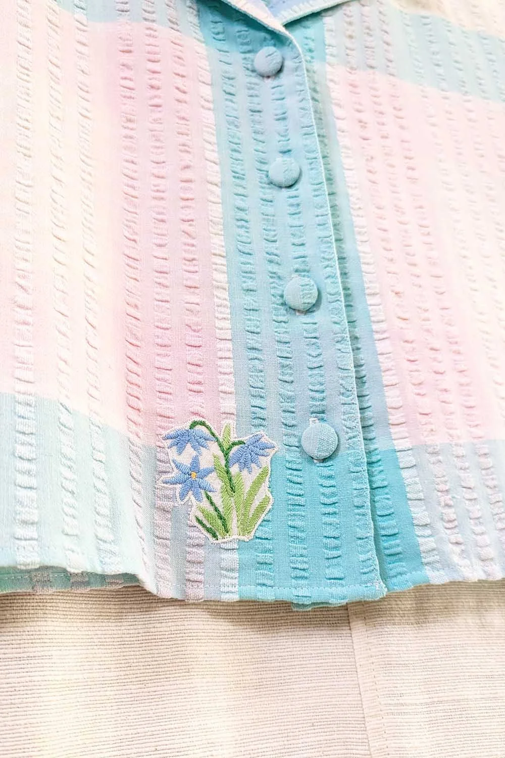 Upcycled Floral Hand Embroidered Patchwork Shirt - Daffodil + Leek ✿