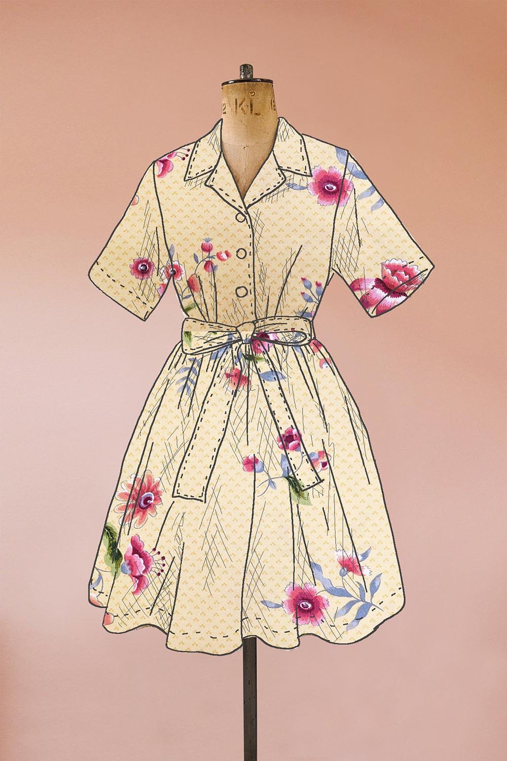 yellow pink floral oversized shirt dress