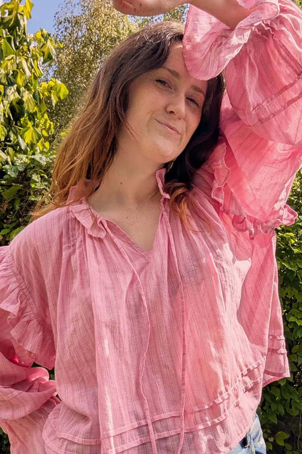 blush pink statement blouse with delicate gathers