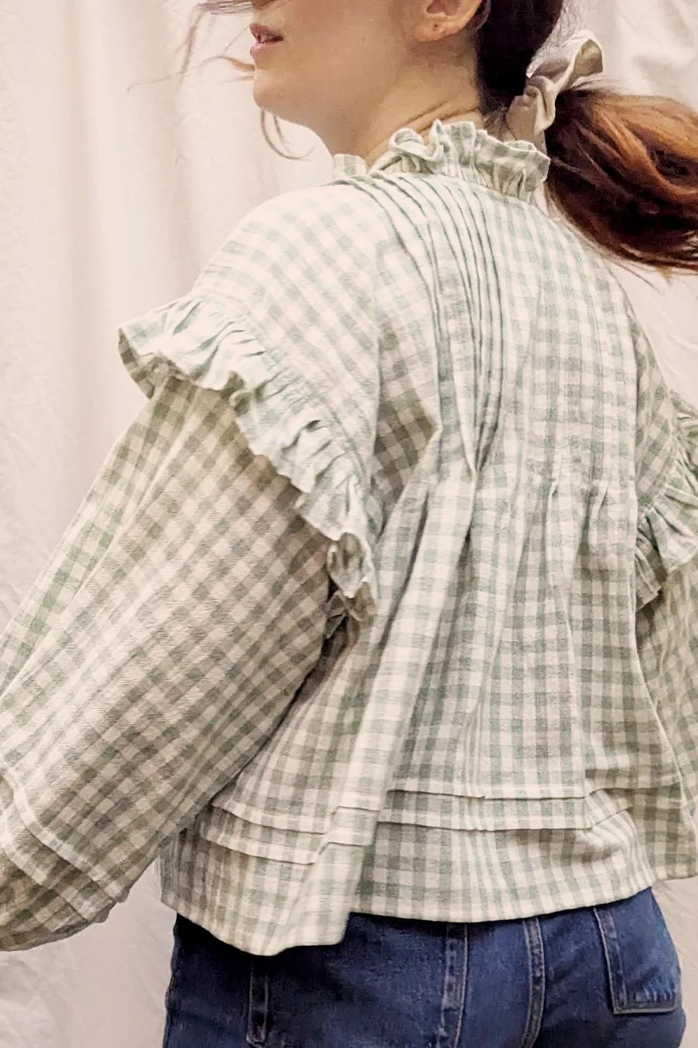 Vintage Gingham Ruffle Blouse - Made in Britain - Daffodil + Leek