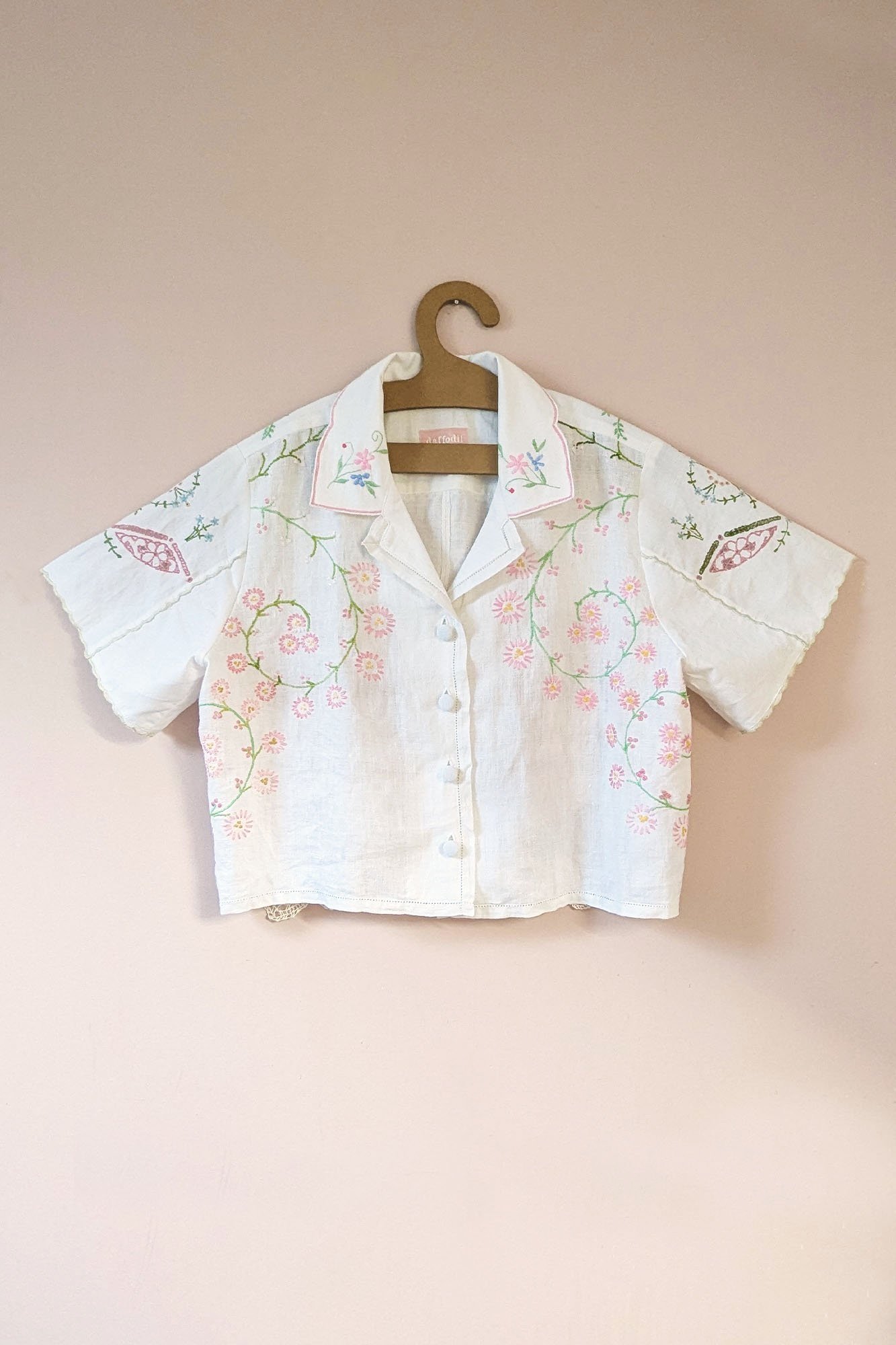 pink embroidery floral spring shirt