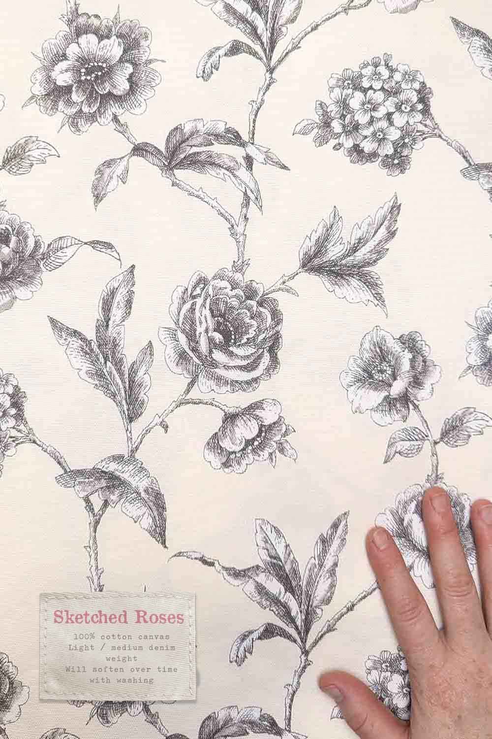 grey rose print fabric