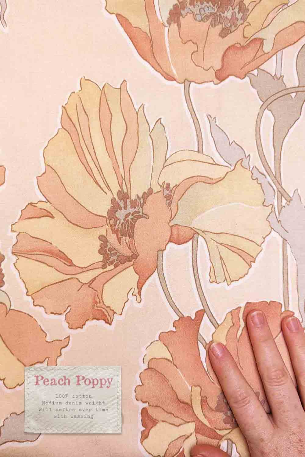 peach poppy print fabric