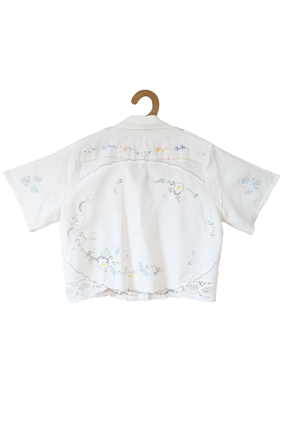 White cotton blouse with heirloom lace trim
