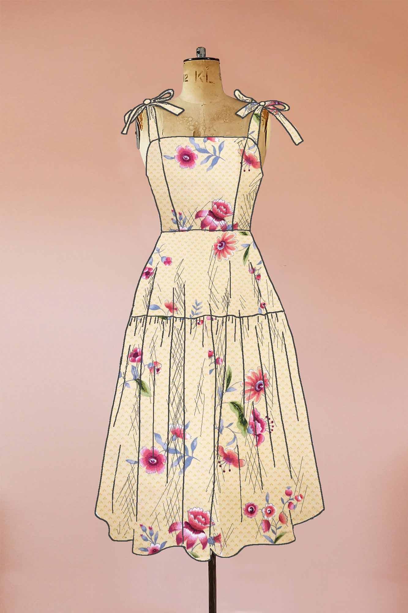 pretty yellow pink floral dress