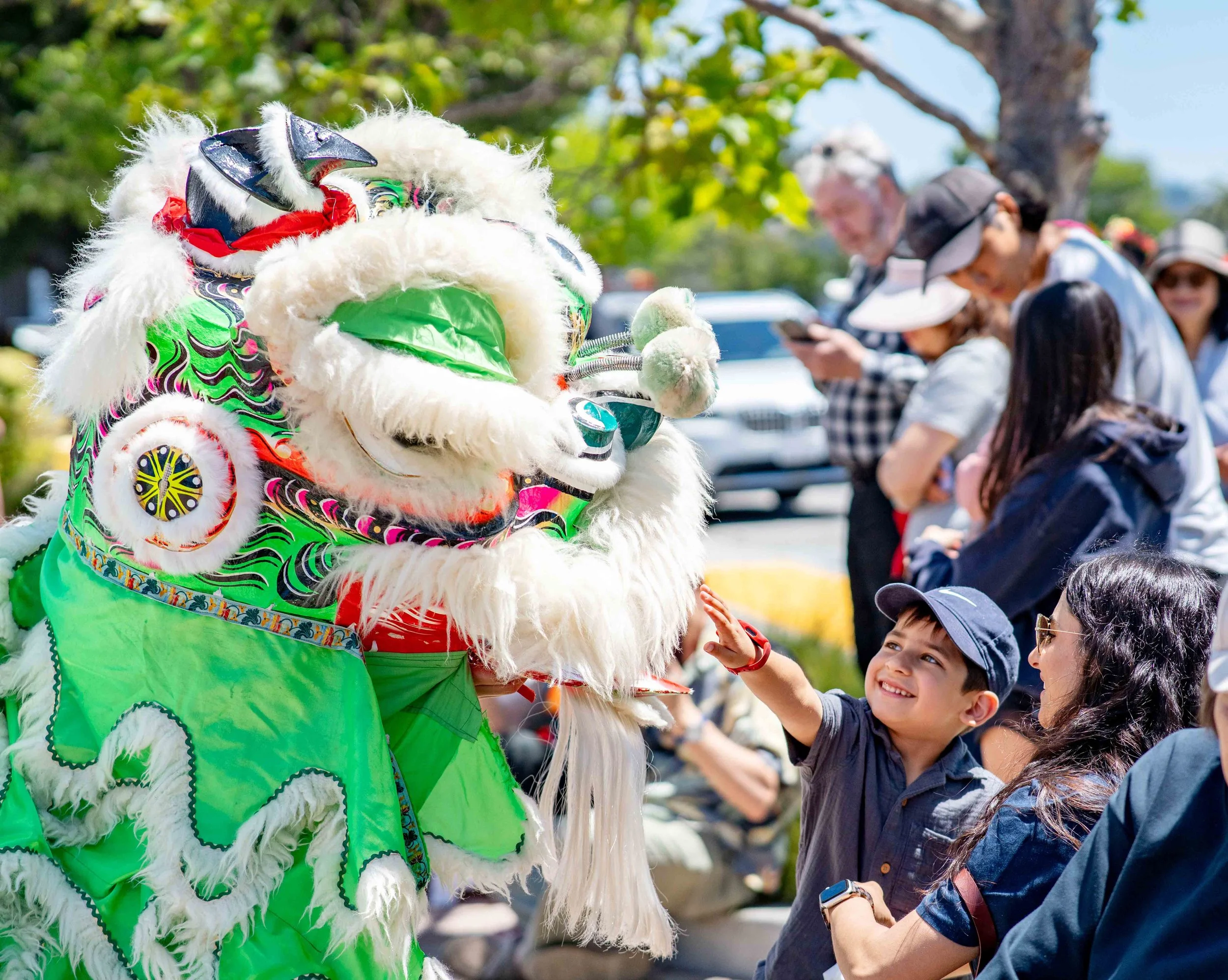 Boy petting a Lion Dancer at AAPI Festival in Tiburon 2026