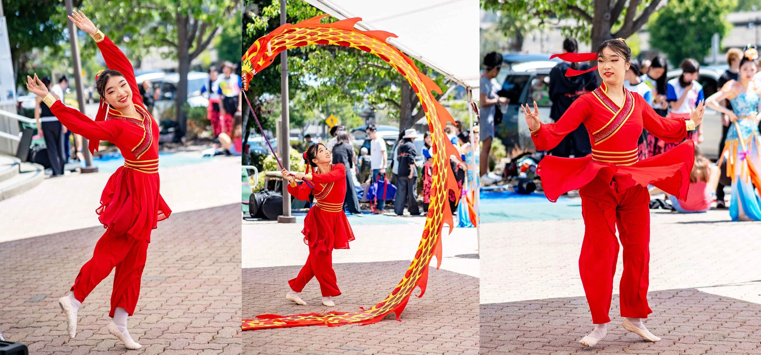 Dancer in a red outfit spinning and twirling at the AAPI festival in Tiburon 2026