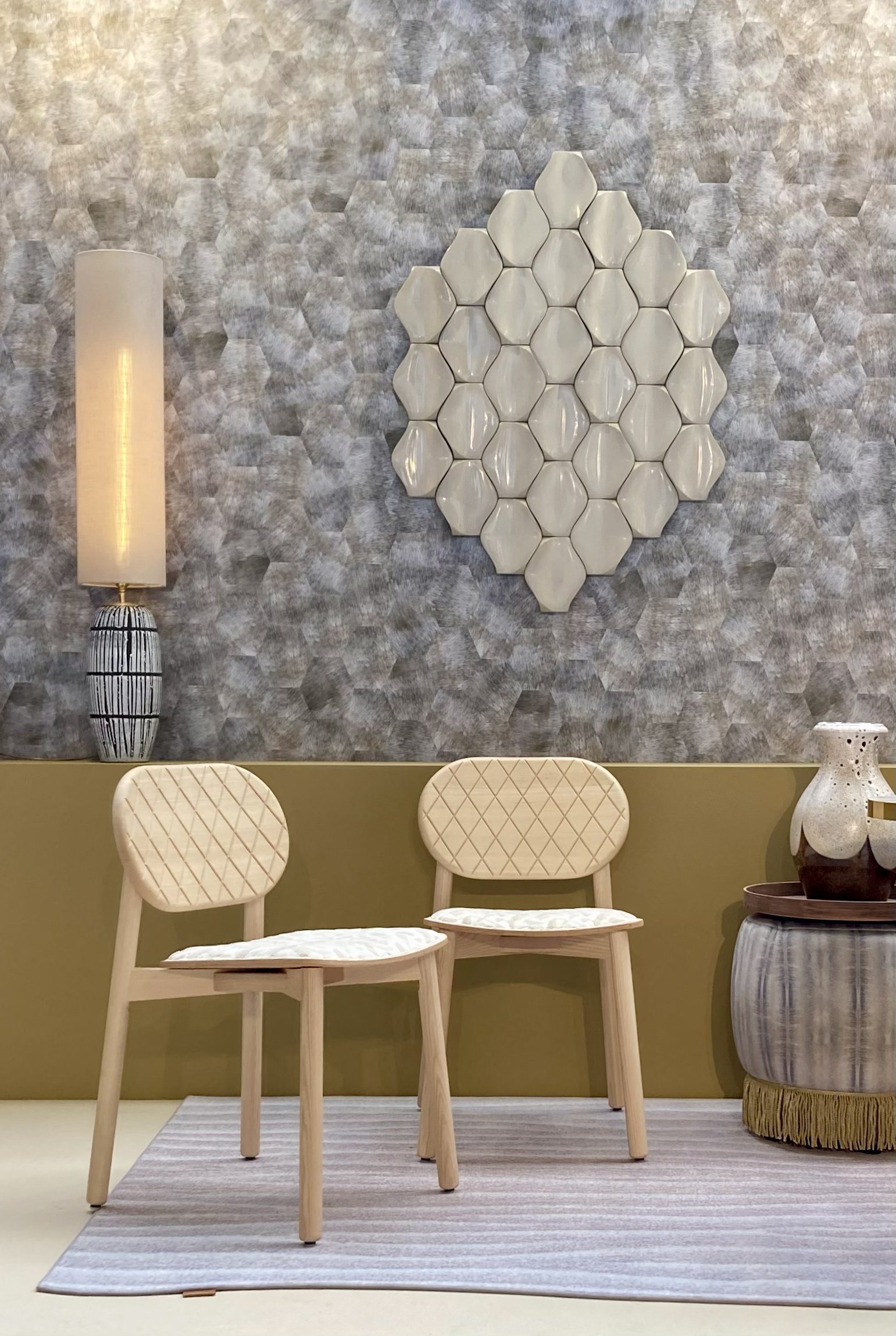 Chester chair, design by Elise Luttik and Dune artwork, tile design by Elise Luttik for Novel Grey