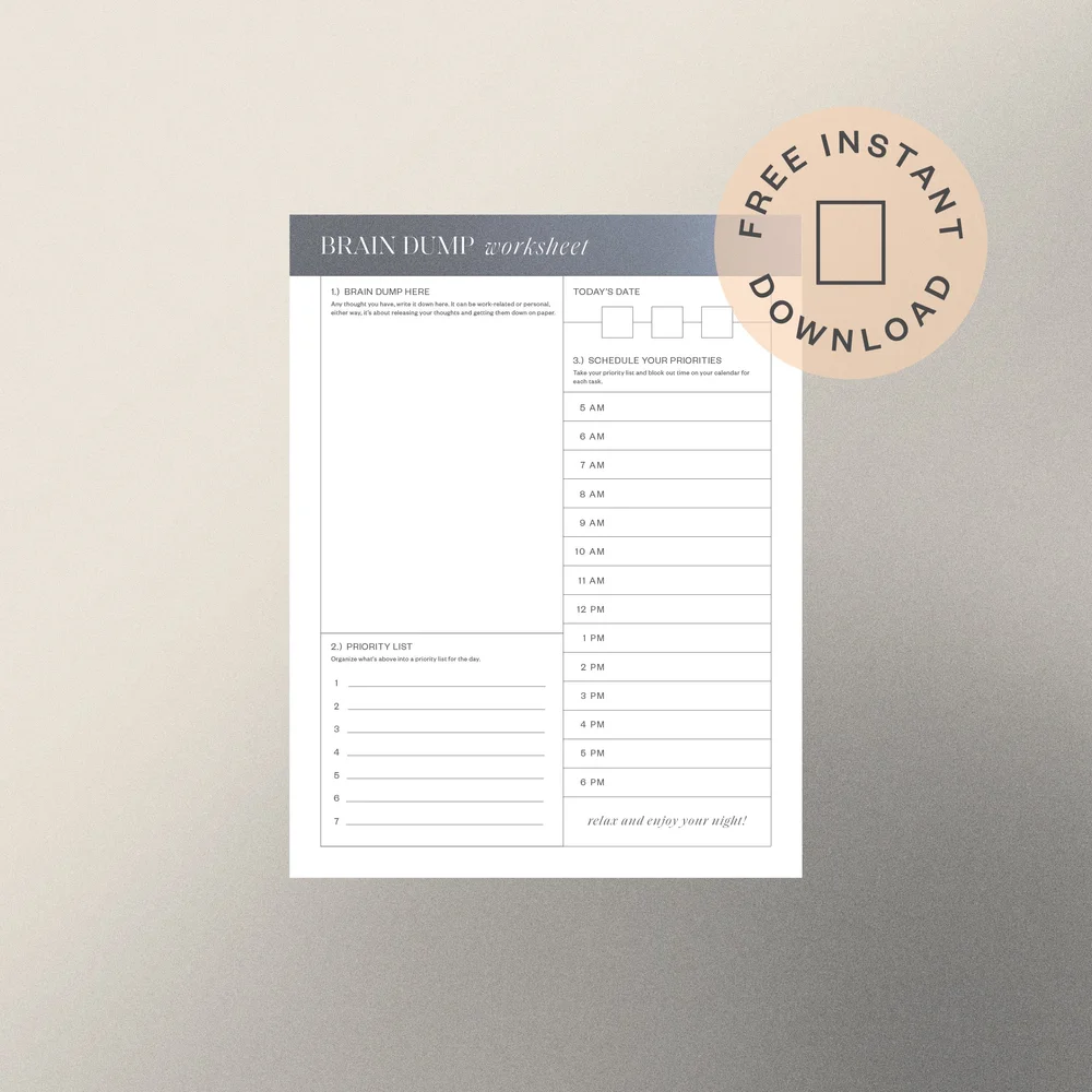 Brain Dump worksheet