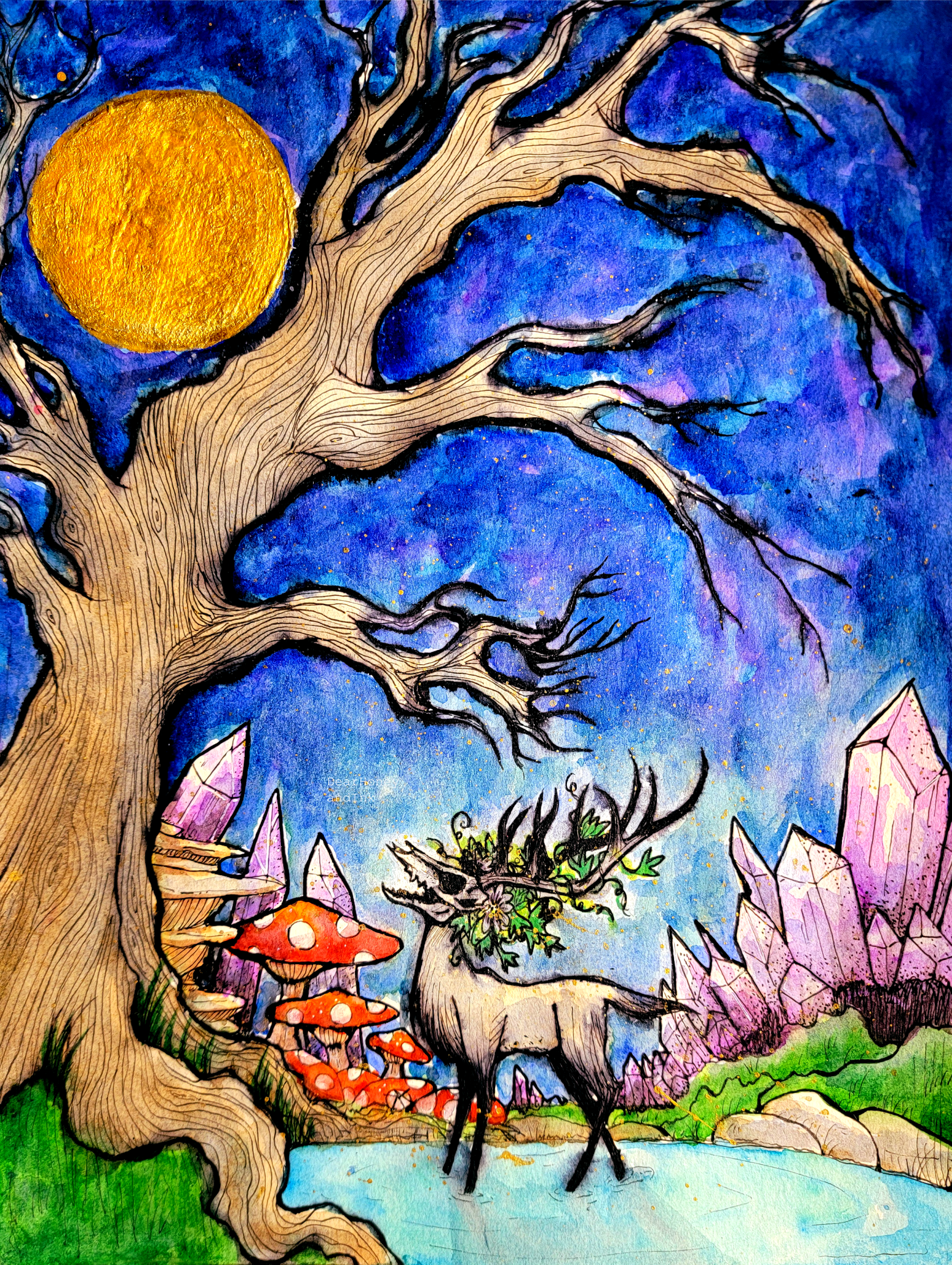 Sanctuary
Watercolor, Black tea, and Ink
