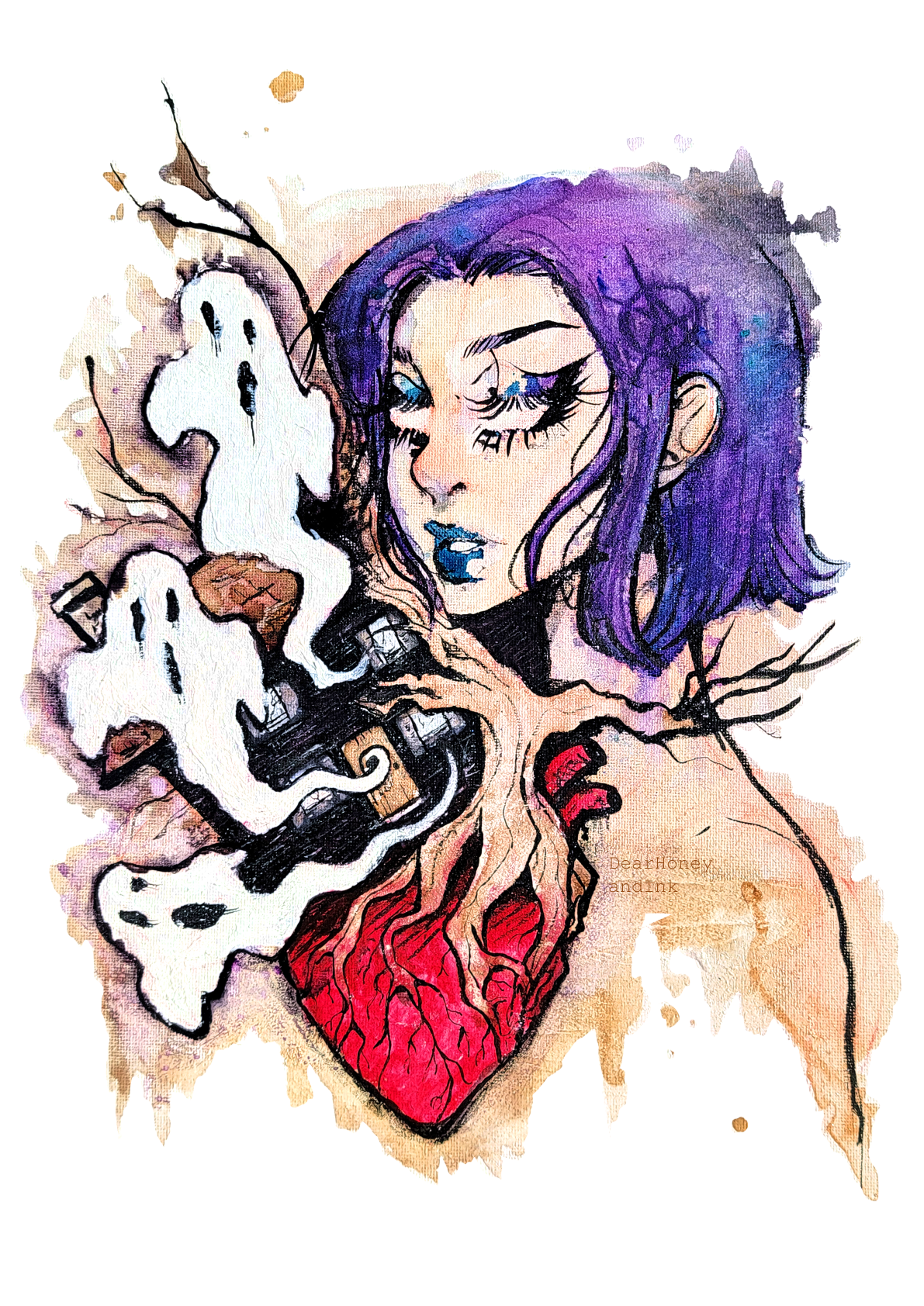 My Heart is a Haunted House
Black tea, watercolor, and Ink