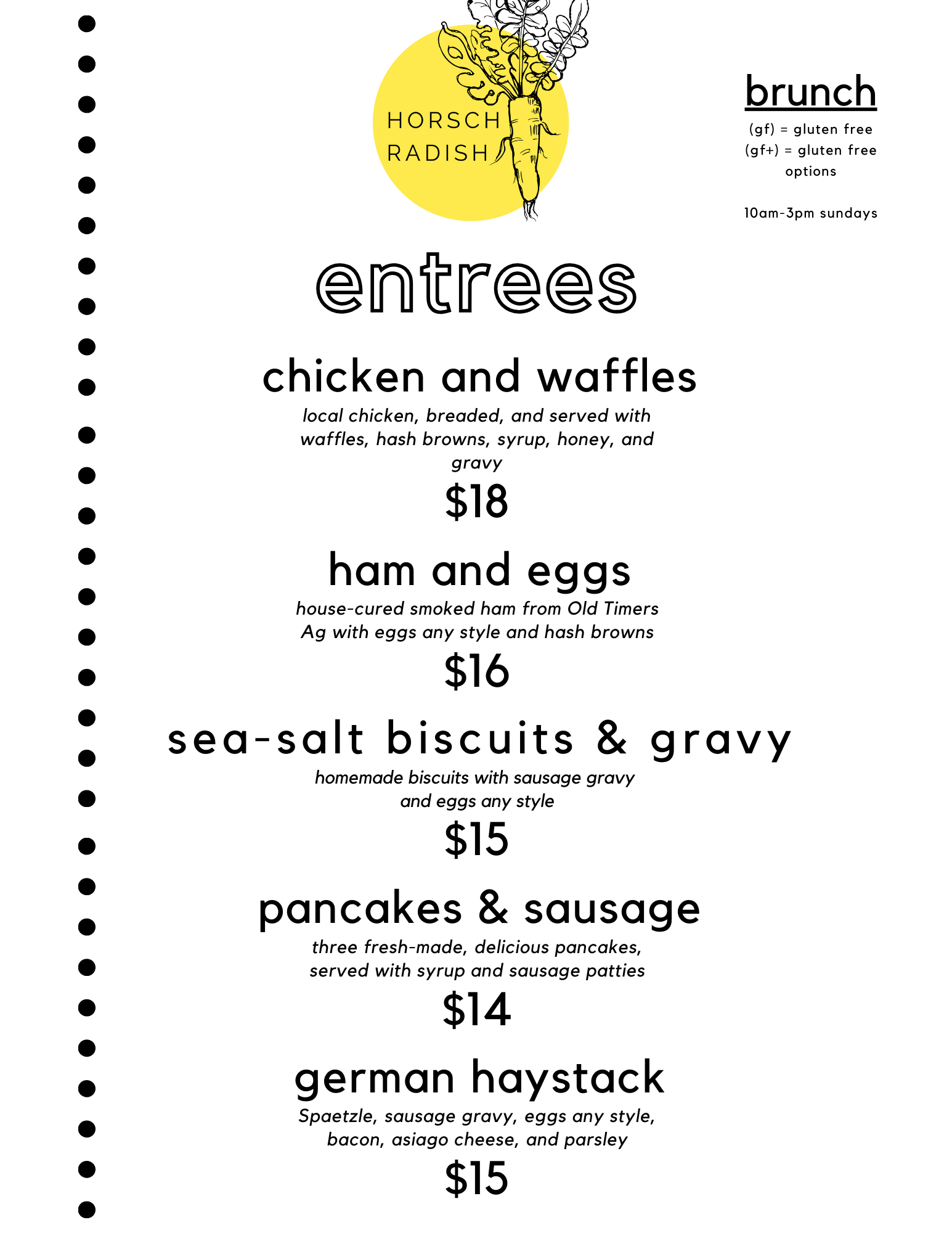 Horsch Radish Menu — Horsch Radish