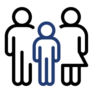 Simple icon of a standing human figure in dark blue.