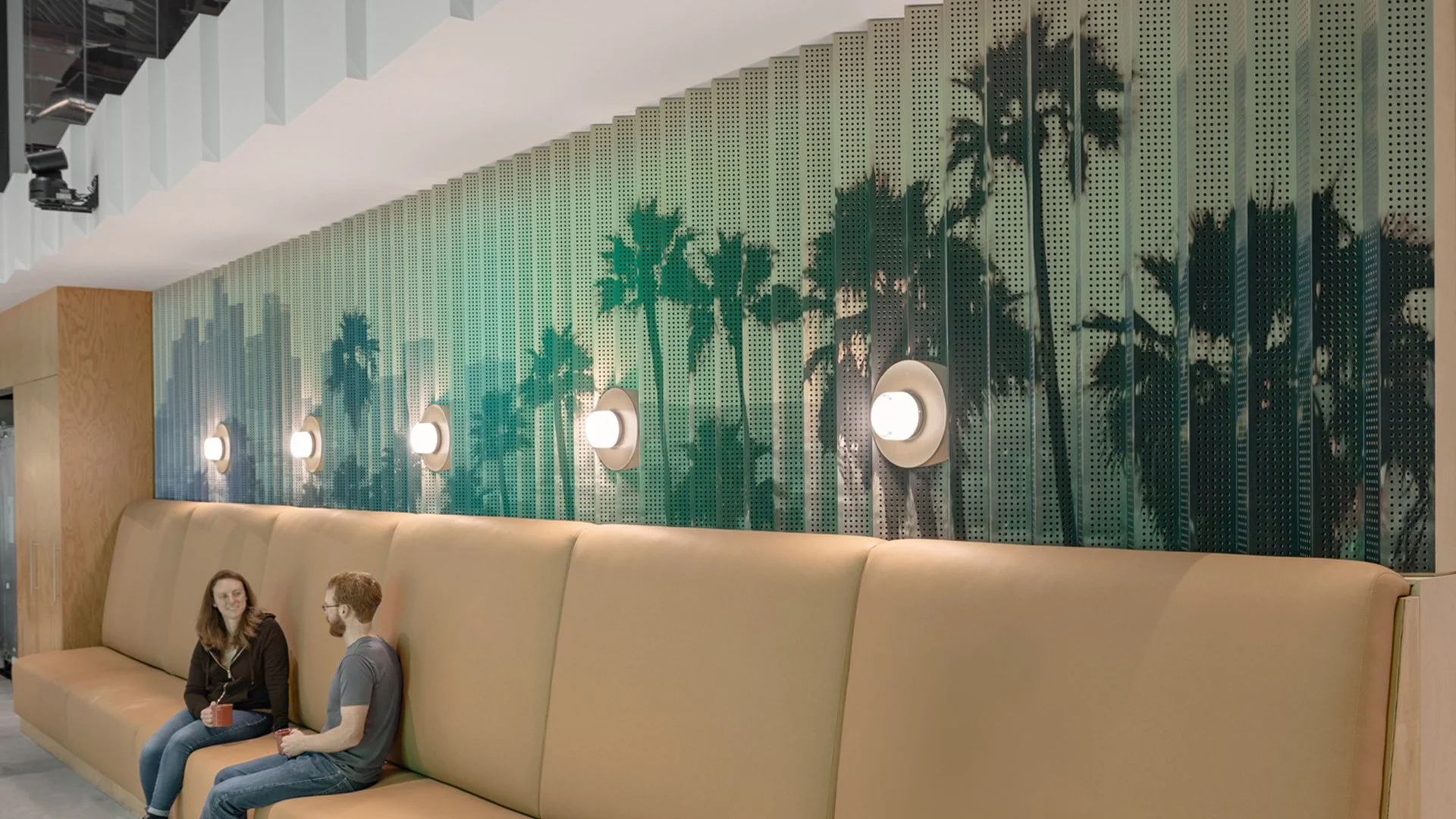 Lenticular artwork featuring a downtown skyline and palm trees adds a subtle LA vibe