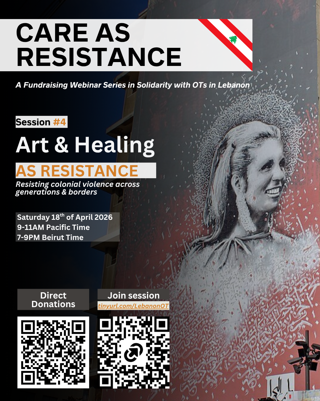 Image of mural of singer Sabah on side of building CARE AS RESISTANCE