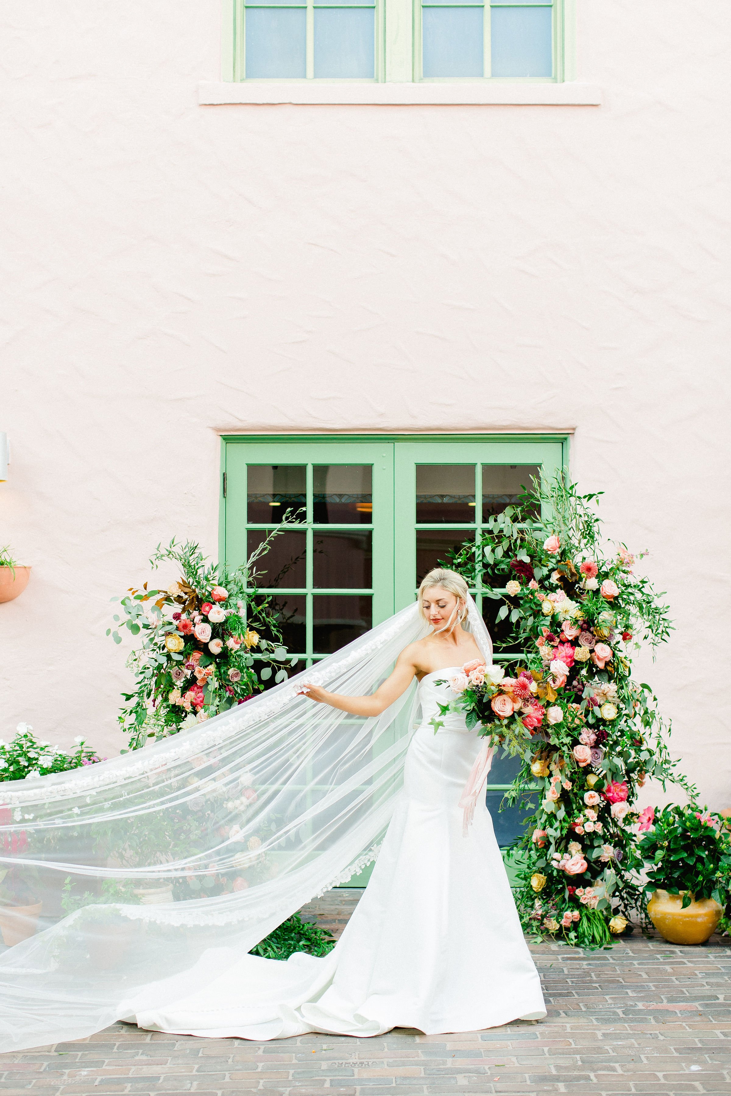 strapless fit and flare trumper wedding dress  cathedral tulle veil Tampa Bay St. Petersburg Bridal shop The Vinoy