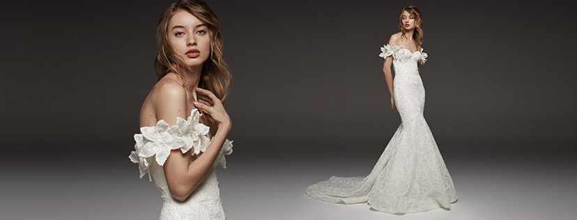 Atelier Pronovias Hechizo Mermaid Trumpet Lace Off The Shoulder boho Wedding Dress Bridal Gown Tampa Shop