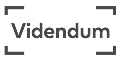Videndum logo with black text inside a gray frame.