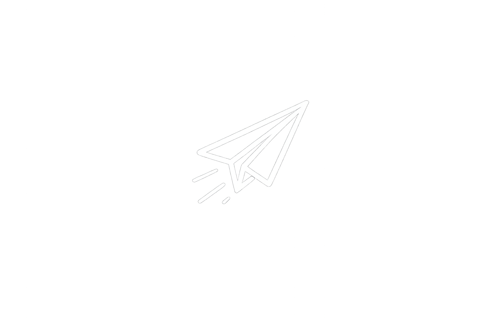 Simple line drawing of a paper airplane with motion lines indicating speed, on a black background.