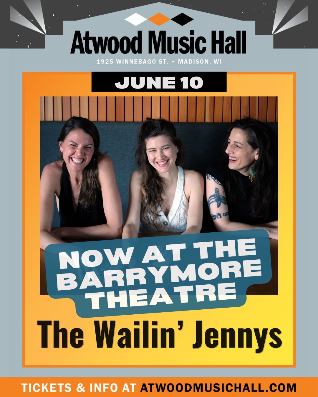 VENUE CHANGE // The Wailin' Jennys show on June 10 has been moved from Atwood Music Hall to the Barrymore Theatre! If you have tickets, they'll work at the Barrymore. Just remember to go there instead of Atwood Music Hall the night of June 10.

Have 