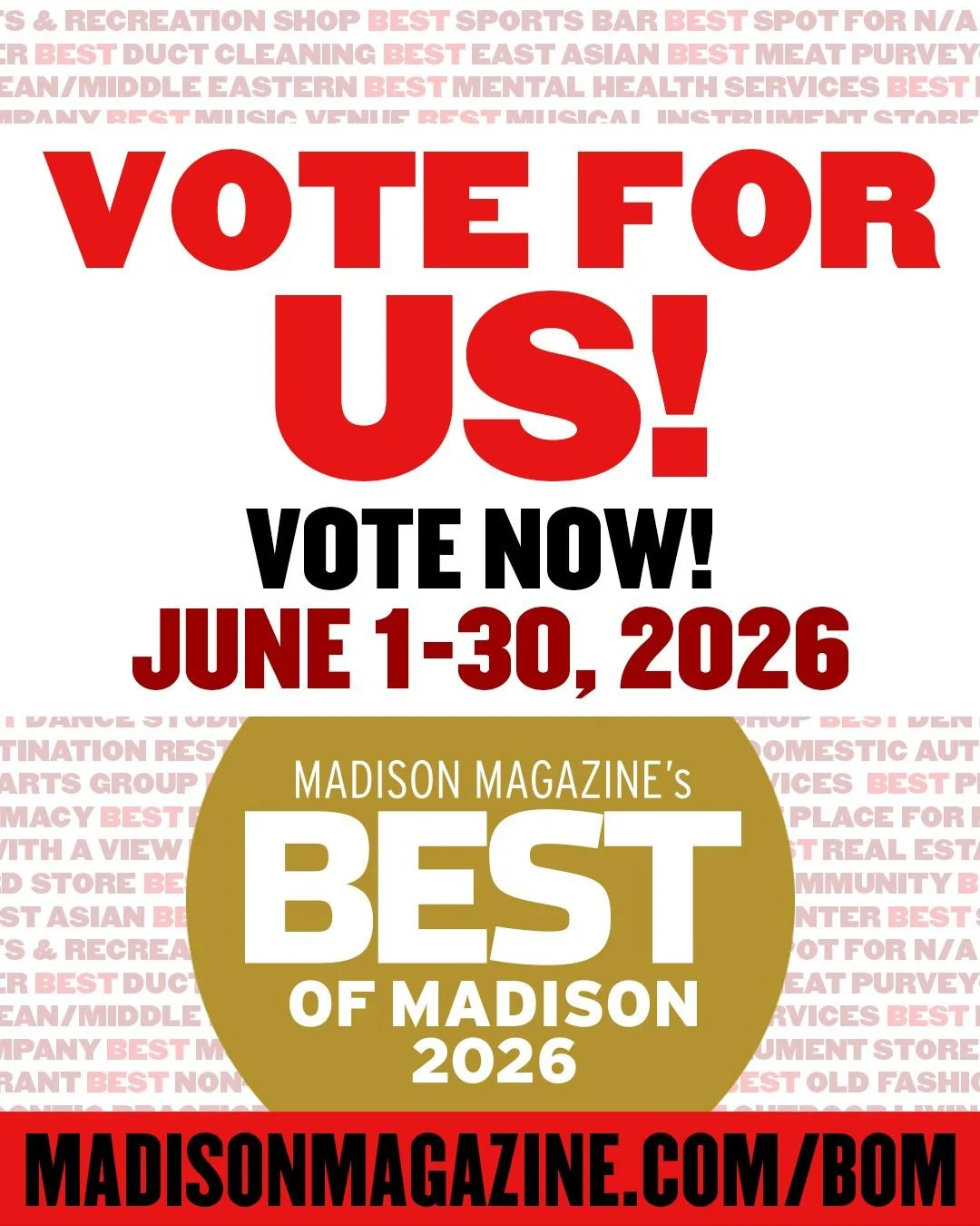 📣 We are so excited and honored to be on the ballot for Best of Madison - Music Venue! 📣

As an independent music venue just under a year old, this is a big deal for us! Thank to all of you who nominated us!

Make your voice heard and vote for us a