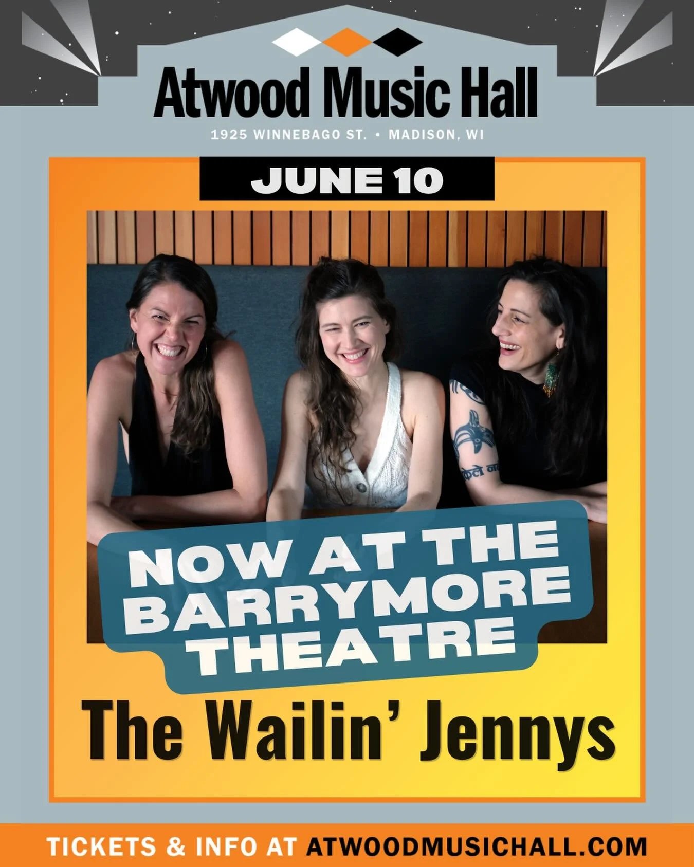Coming up this week: 
🎙️THE WAILIN&rsquo; JENNYS
📍at the Barrymore Theatre
📆 June 10

More details &amp; tickets at atwoodmusichall.com