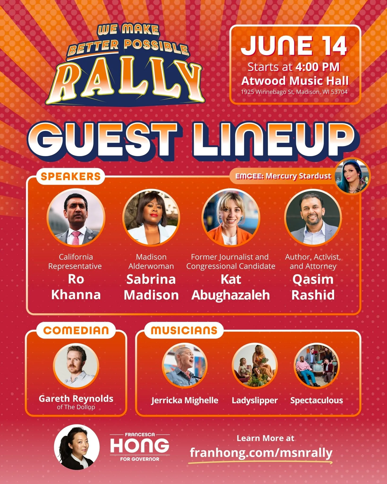 We Make Better Possible Rally by Hong for Governor
June 14

RSVP &amp; more details here:
https://www.facebook.com/events/1431350784903964/