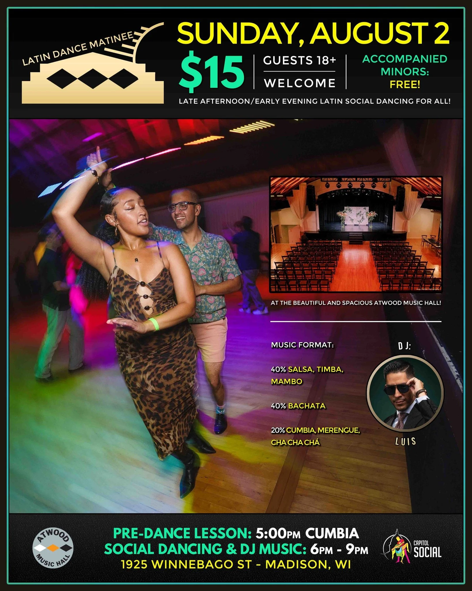 Dance the night away on Sunday, August 2 during the Latin Dance Matinee!

🎫 Tickets &amp; more: 
atwoodmusichall.com/shows/2026-8-2