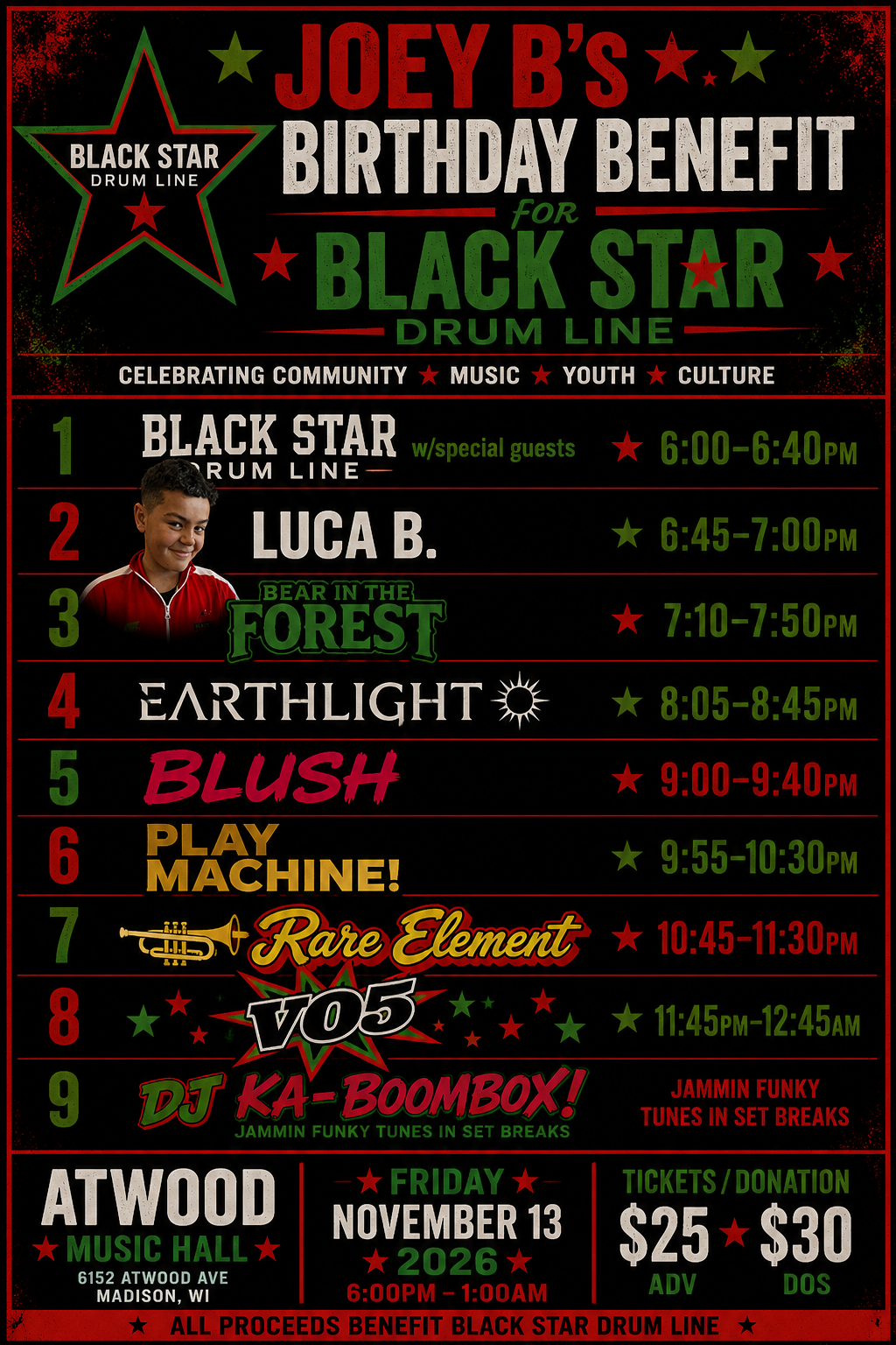 Joey B’s Birthday Benefit for Black Star Drum Line
