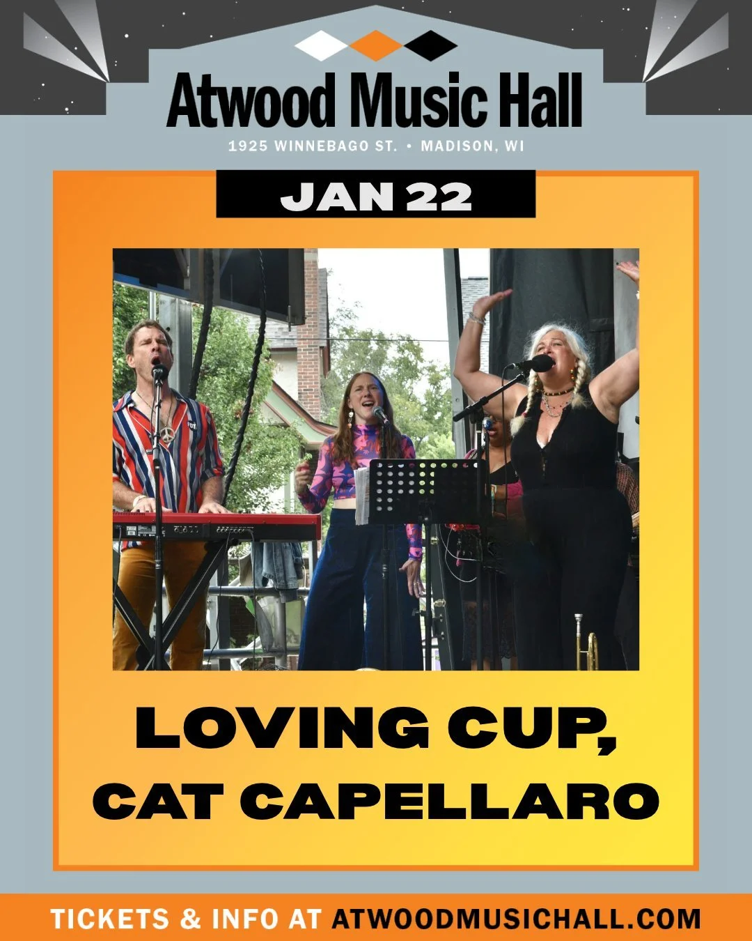 📣 Just Announced at Atwood Music Hall:

Loving Cup, Cat Capellaro - Jan 22
Midwest Django Fest - Jan 23
A Fat Wednesday Party - Feb 10

🎫 Tickets go on sale FRIDAY!