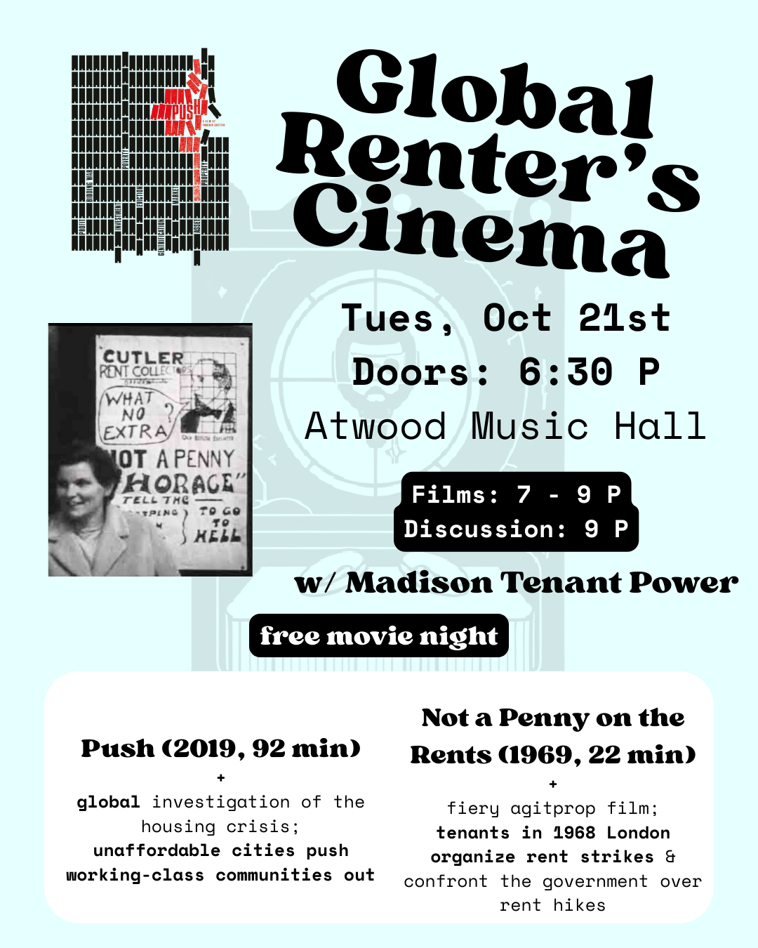 Tenant Film Series: Push (2019) & Not a Penny on the Rents (1969)