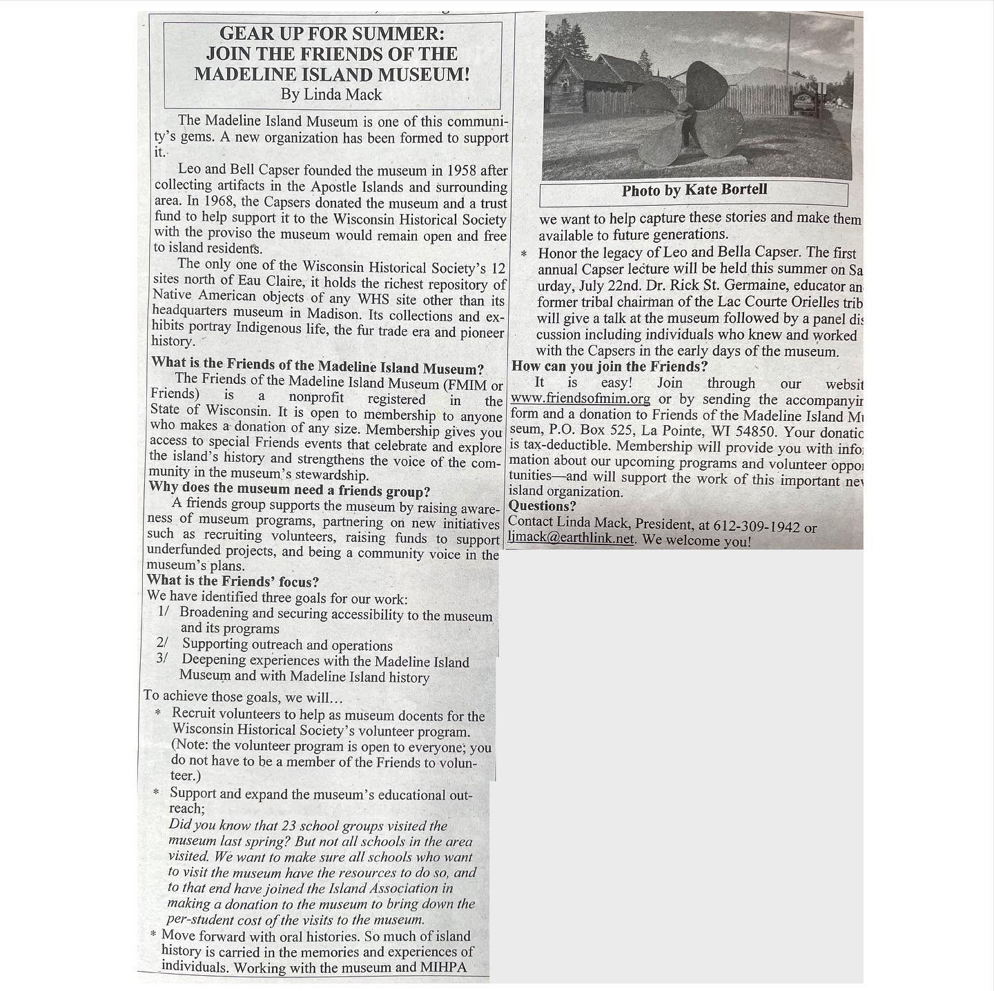 Invitation to join Friends of the Madeline Island Museum as featured in the Gazette.