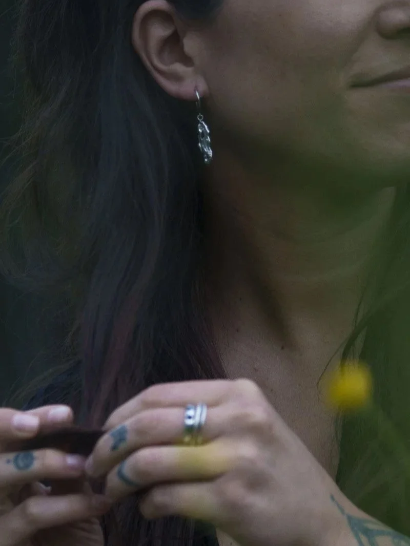Sustainable silver earrings handmade from recycled sterling silver, bold sculptural artisan jewellery.