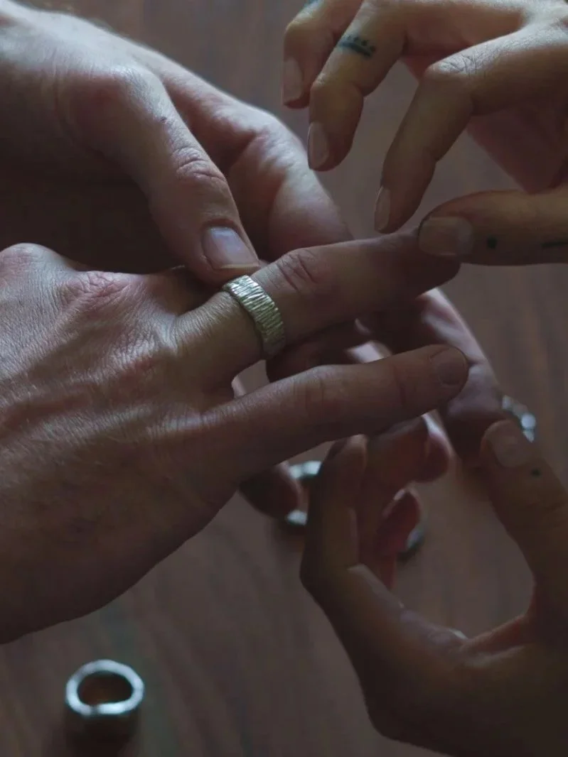 nique handmade men’s band with a raw sculptural look, crafted in recycled sterling silver or solid gold for lovers of modern organic jewellery.