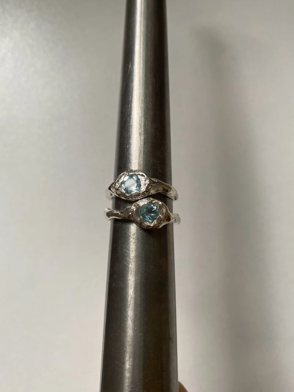 Topaz gemstone set in organic silver ring, handmade from recycled metals.