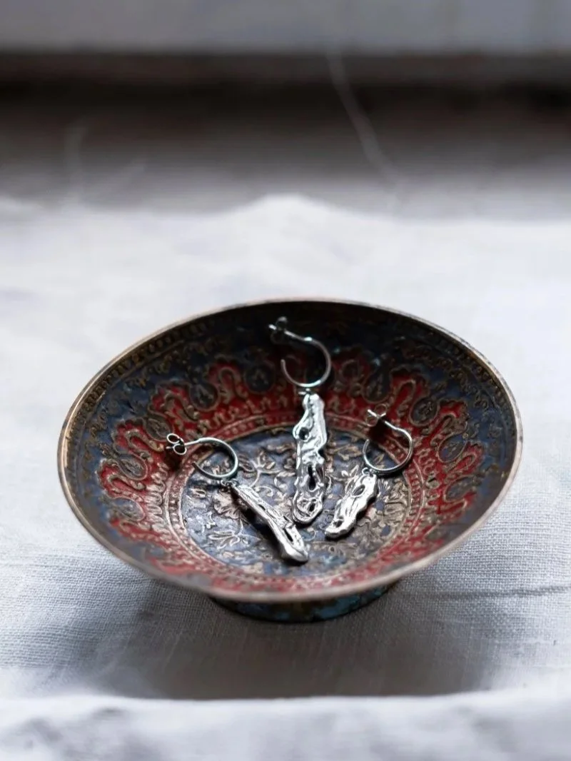 Artisan silver earrings handcrafted in recycled sterling silver, modern sustainable statement jewellery.