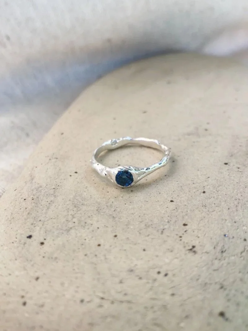 Organic topaz statement ring in recycled 925 sterling silver, a unique handmade gemstone ring with raw artisan character.