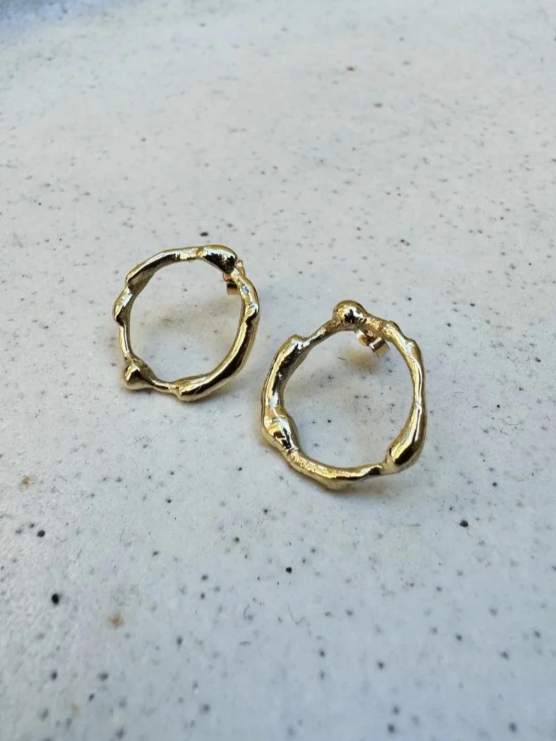 Modern and alternative hoop earrings, handmade from recycled gold
