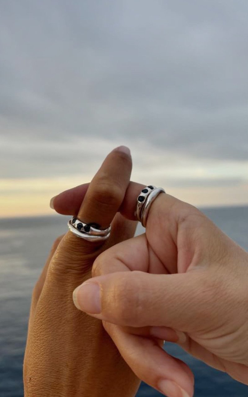 Friendship rings with three sapphire gemstones handmade in silver.