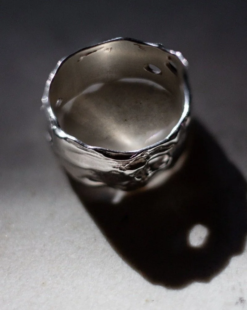Timeless Wabi-Sabi wide Ring, handcrafted from recycled metals, perfect everyday essential ring.