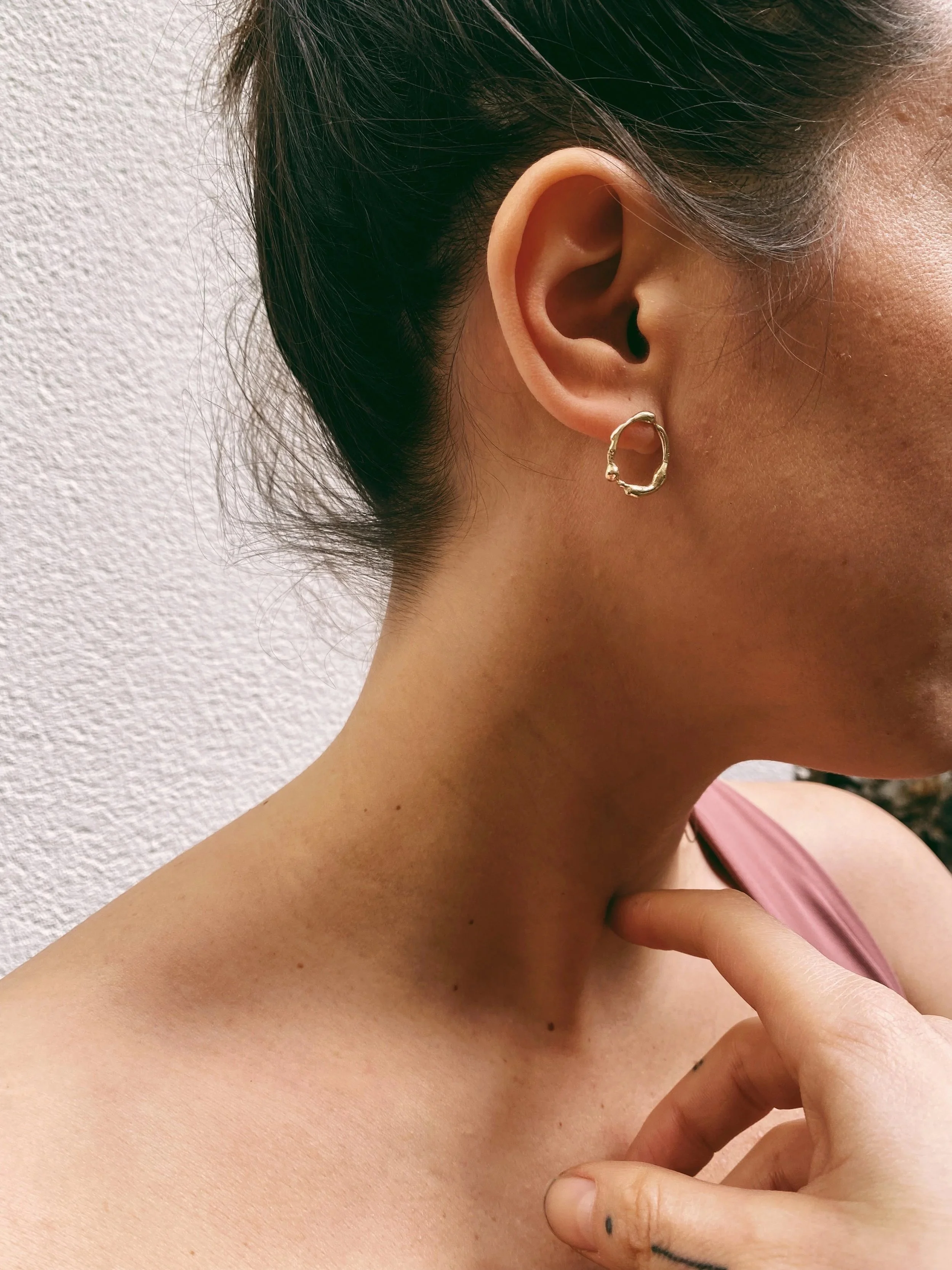 Small 14K gold hoop earrings handmade in Slovenia