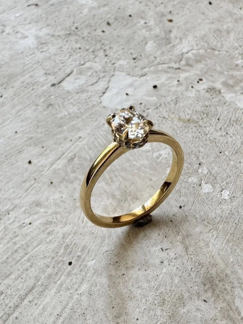 Handmade classic gold engagement ring with diamond for timeless elegant bridal jewellery