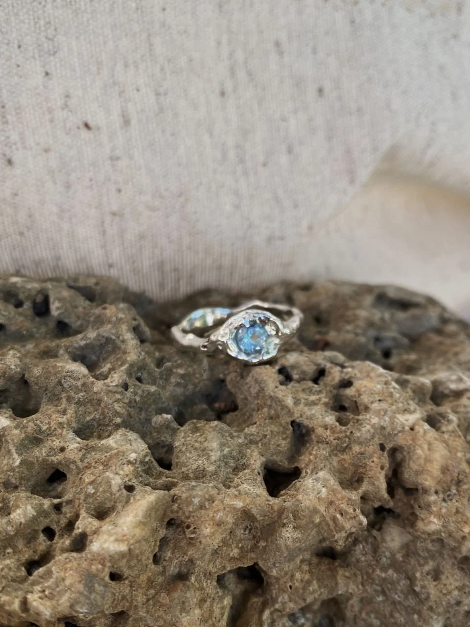 Unique artisan topaz ring in recycled 925 sterling silver or gold with a soulful handmade look and timeless organic style.