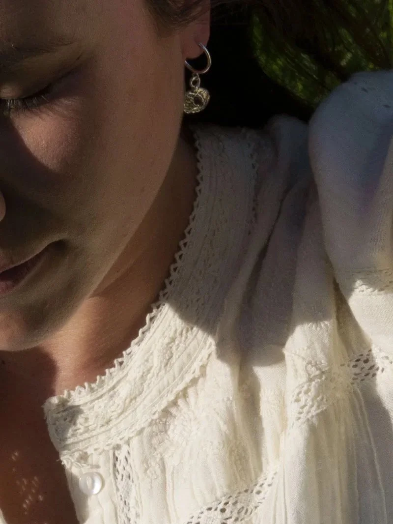 Modern artisan ruby earrings with sculptural organic form, handmade jewellery for bold women