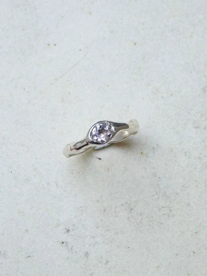 Organic amethyst gemstone ring in recycled 925 sterling silver, a unique handmade statement ring with raw artisan character.