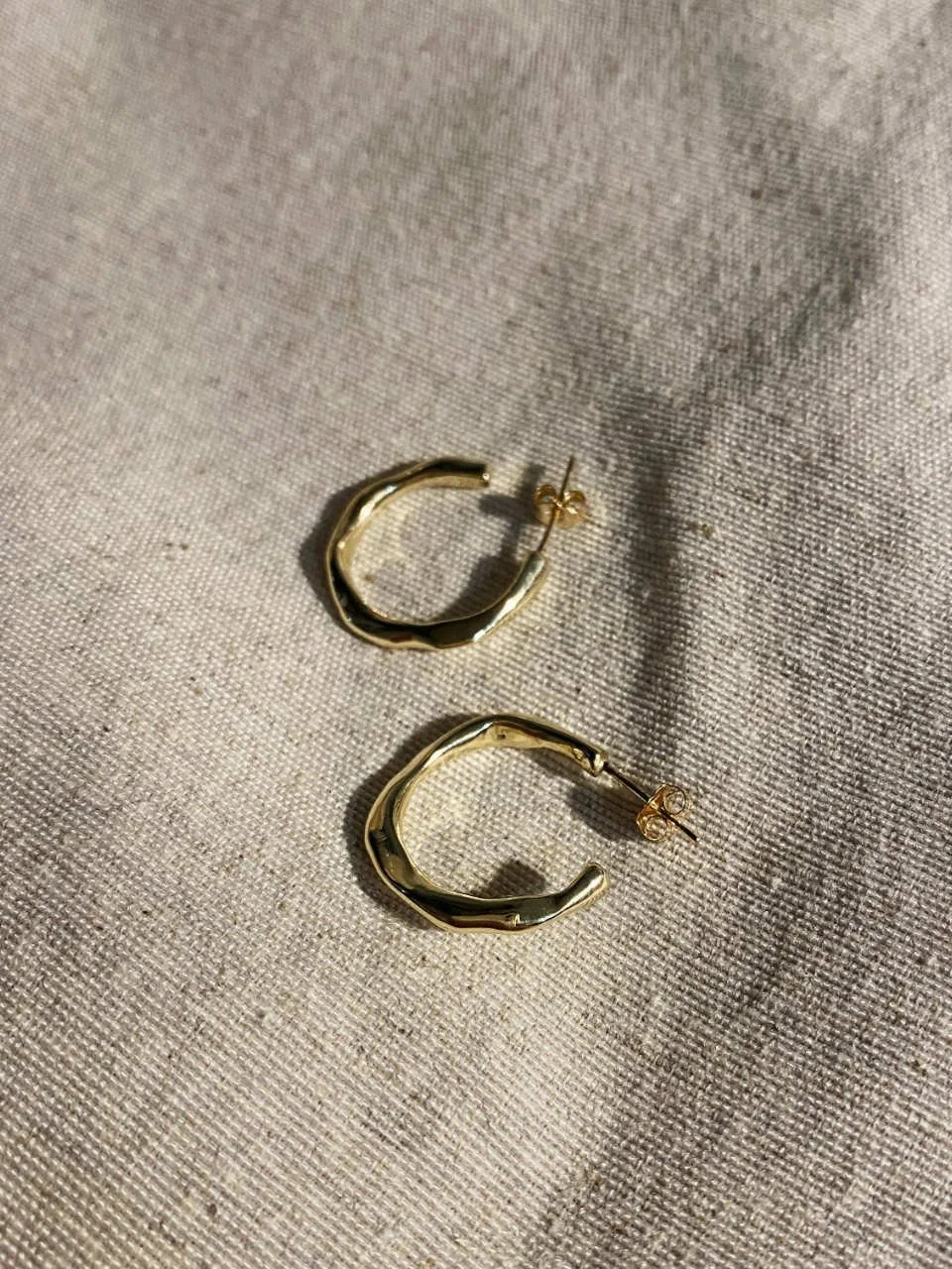 Recycled gold or sterling silver Wabi Sabi Midi earrings with minimalist texture, organic shape and conscious handmade design.