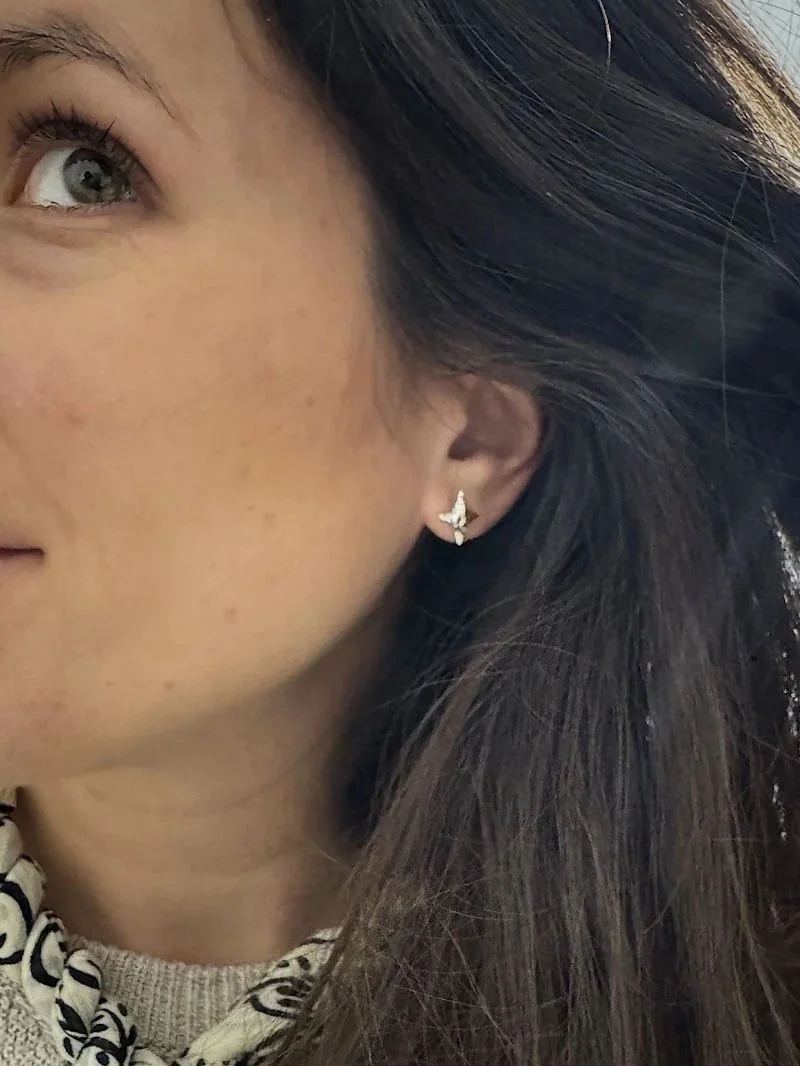 Celestial stud earrings in solid 925 sterling silver or 14ct and 18ct gold, featuring small moon and star pendants.