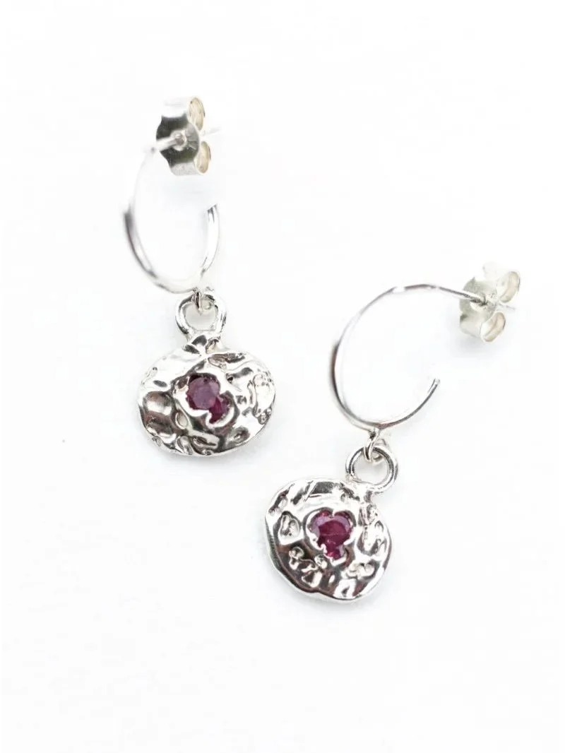 Handmade ruby jewellery earrings in recycled silver with modern organic design for wild expressive women