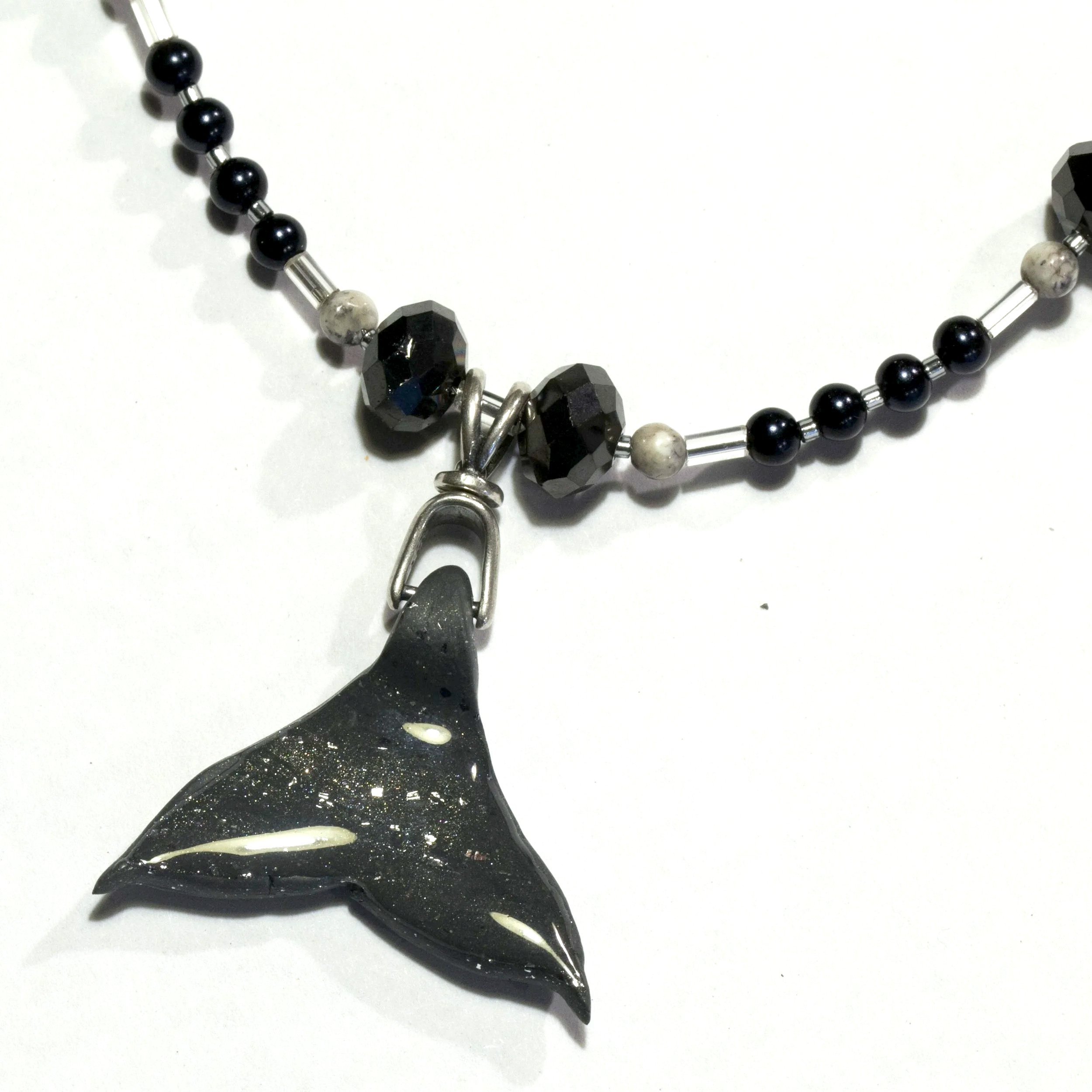 Whale Tail Gray Necklace I (21 and 1/4") - $60